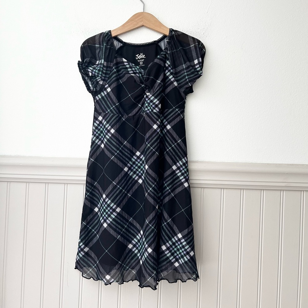 Justice Girls XS 5-6 Black White Blue Plaid Dress 90s Style Checkered